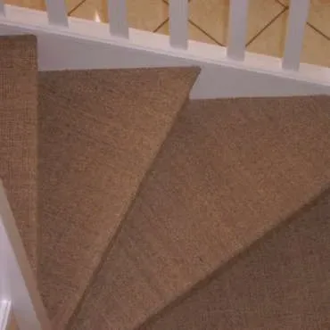 Marches recouvertes de moquette et balustrade blanche